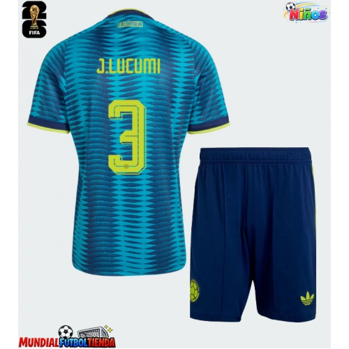 Camiseta Colombia Jhon Lucumi #3 Segunda Equipación Replica Mundial 2026 para niños mangas cortas (+ Pantalones cortos)